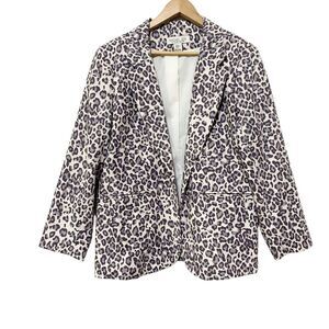 Rachel Zoe Linen Blend Open Front Animal Print Blazer Jacket Size XL